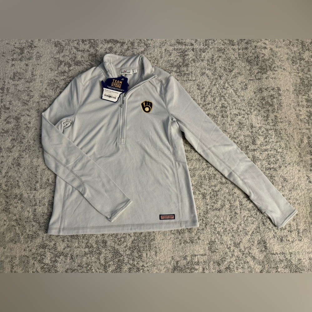 Vineyard Vines Women Brewers Grid Fleece Quarter Zip Pullover Size Small NWT - Picture 2 of 8